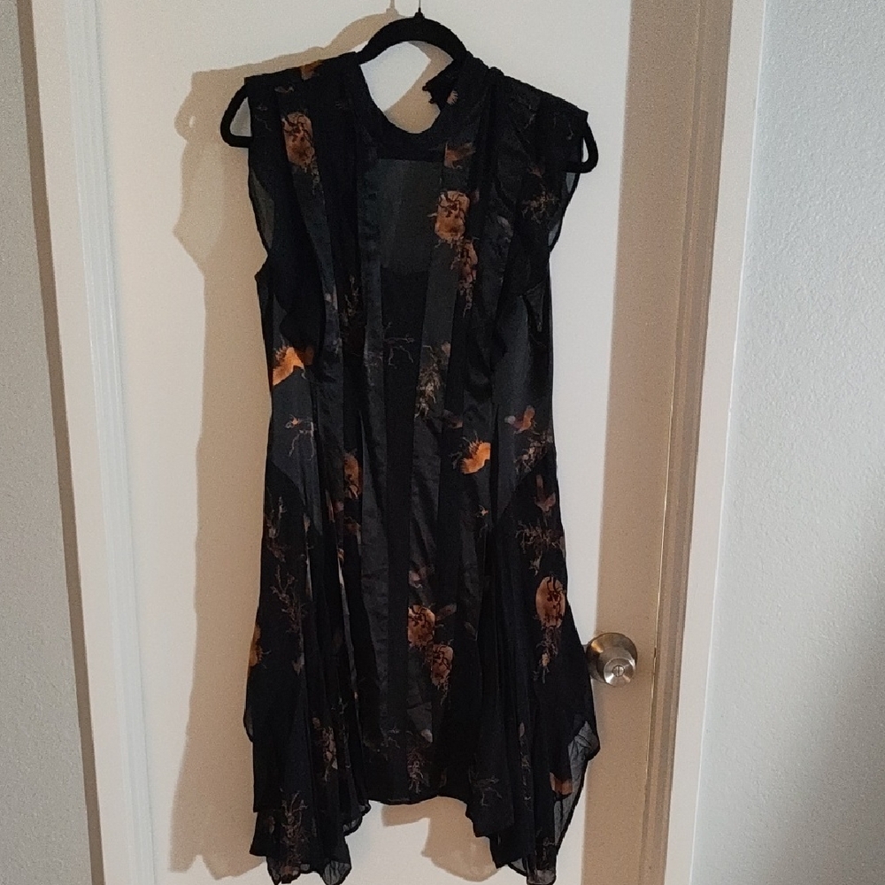 All Saints Black and Orange Asymmetrical Dress